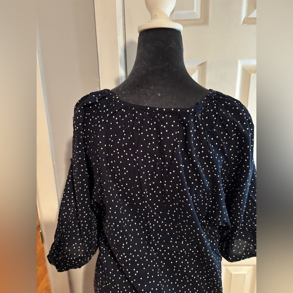 NWT LC Lauren Conrad Navy Blouse with White Polka Dots XS - Picture 5 of 8